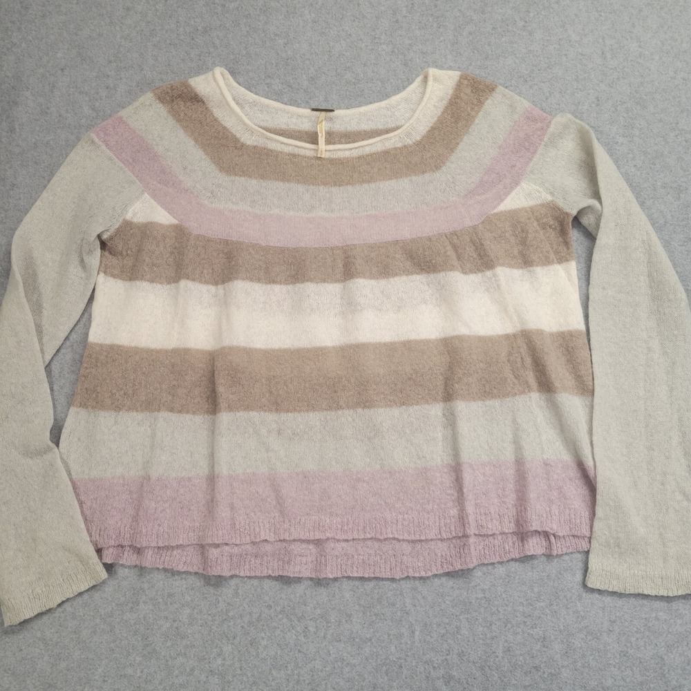 Free People Merino Wool Angora Striped Knit Sweater Pastel Multi Color  Boho S
